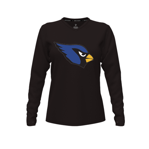 [CUS-DFW-TEES-CMF-VNK-LSL-BLK-FYXS-LOGO1] Decker Comfort T-Shirt (Female Youth XS, Black, V Neck, Logo 1, Long Sleeve)