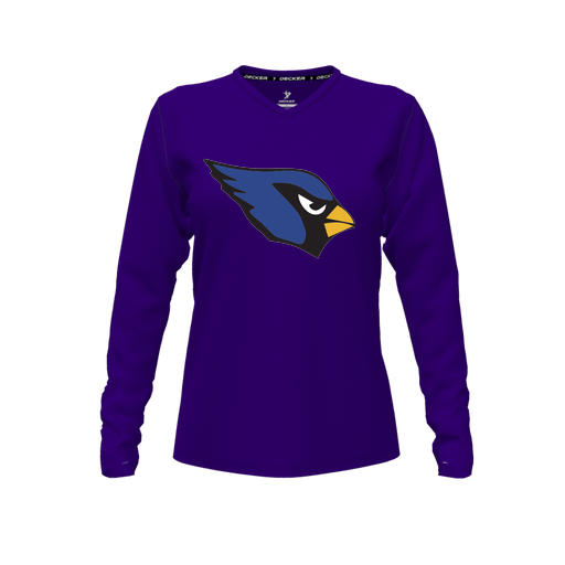 [CUS-DFW-TEES-CMF-VNK-LSL-PUR-FYXS-LOGO1] Decker Comfort T-Shirt (Female Youth XS, Purple, V Neck, Logo 1, Long Sleeve)