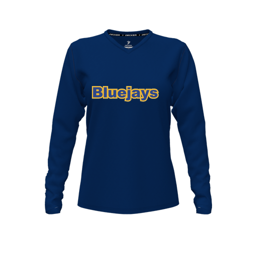 [CUS-DFW-TEES-PER-VNK-LSL-NVY-FYXS-LOGO3] Performance T-Shirt (Female Youth XS, Navy, V Neck, Logo 3, Long Sleeve)