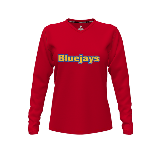 [FTLVPTRD-FYXS-LOGO2] Decker Performance T-Shirt (Female Youth XS, Red, V Neck, Logo 2, Long Sleeve)