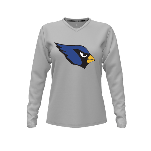 [CUS-DFW-TEES-PER-VNK-LSL-GRY-FYXS-LOGO1] Decker Performance T-Shirt (Female Youth XS, Gray, V Neck, Logo 1, Long Sleeve)