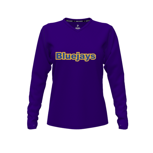 [CUS-DFW-TEES-PER-VNK-LSL-PUR-FYXS-LOGO3] Decker Performance T-Shirt (Female Youth XS, Purple, V Neck, Logo 3, Long Sleeve)